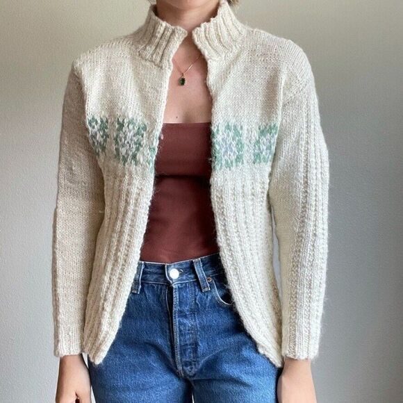 Vintage Handmade 1970s Cashmere Wool Blend Fair Isle Soft Cardigan Sz M - Picture 1 of 10